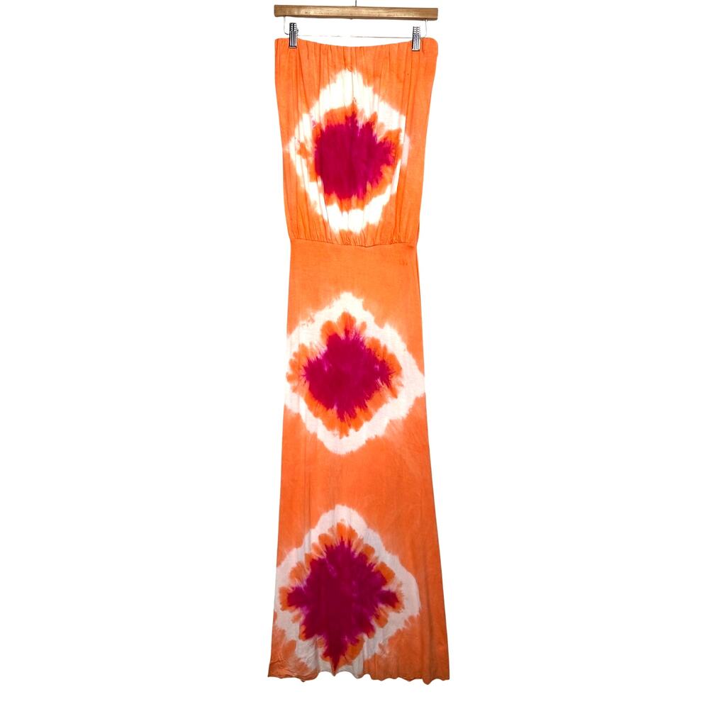 Young Fabulous & Broke Strapless Tie Dye Maxi Dress Womens XS Orange Pink Jersey - Picture 2 of 10
